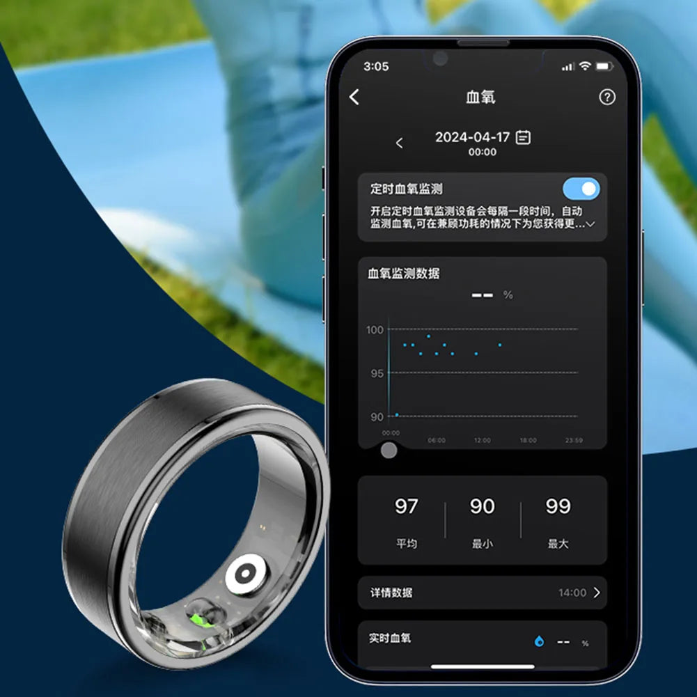 Smart Ring Fitness Tracker - Moniteur de Pression Artérielle, Oxygène dans le Sang, Fréquence Cardiaque, Compatible Bluetooth 5.0, Suivi du Sommeil, Étanche, Suivi des Pas pour Hommes et Femmes, pour Android et iOS