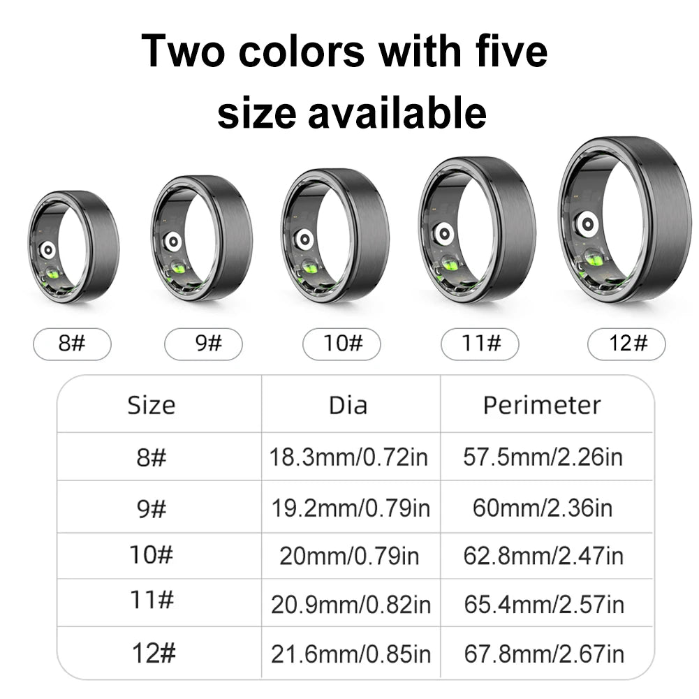 Smart Ring Fitness Tracker - Moniteur de Pression Artérielle, Oxygène dans le Sang, Fréquence Cardiaque, Compatible Bluetooth 5.0, Suivi du Sommeil, Étanche, Suivi des Pas pour Hommes et Femmes, pour Android et iOS